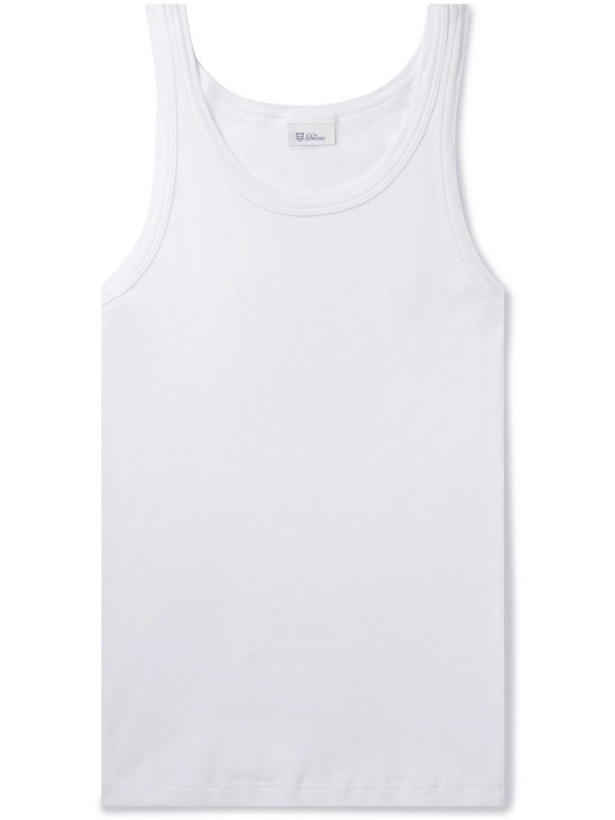 Photo: SCHIESSER - Friedrich Logo-Appliquéd Ribbed Cotton-Jersey Tank Top - White