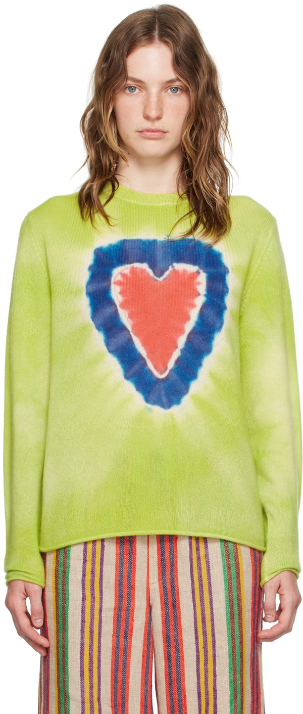 The Elder Statesman Green Heart Dye Sweater