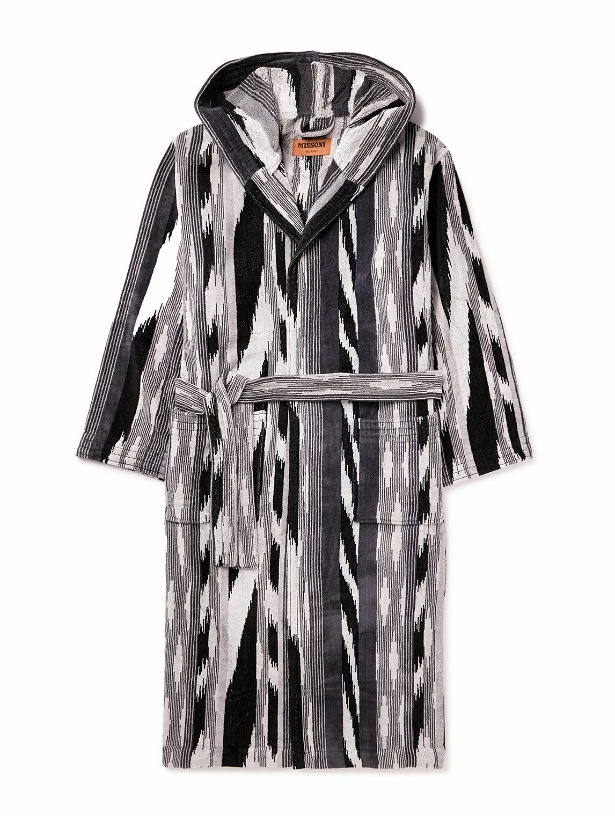 Photo: Missoni Home - Clint Striped Cotton-Terry Hooded Robe - Black