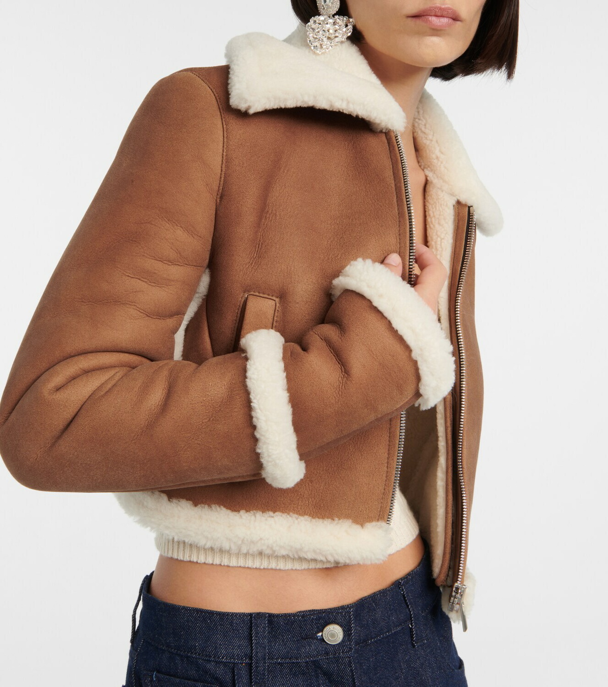 Magda Butrym Cropped shearling-lined suede jacket Magda Butrym