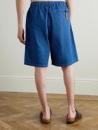 KAPITAL - Easy Wide-Leg Belted Denim Shorts - Blue