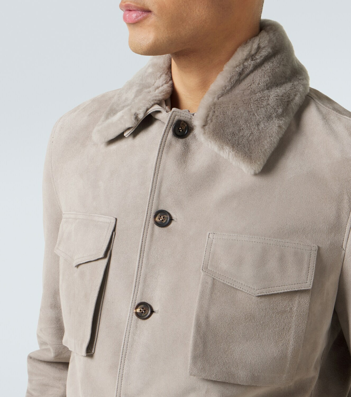 Eleventy Shearling-trimmed suede field jacket