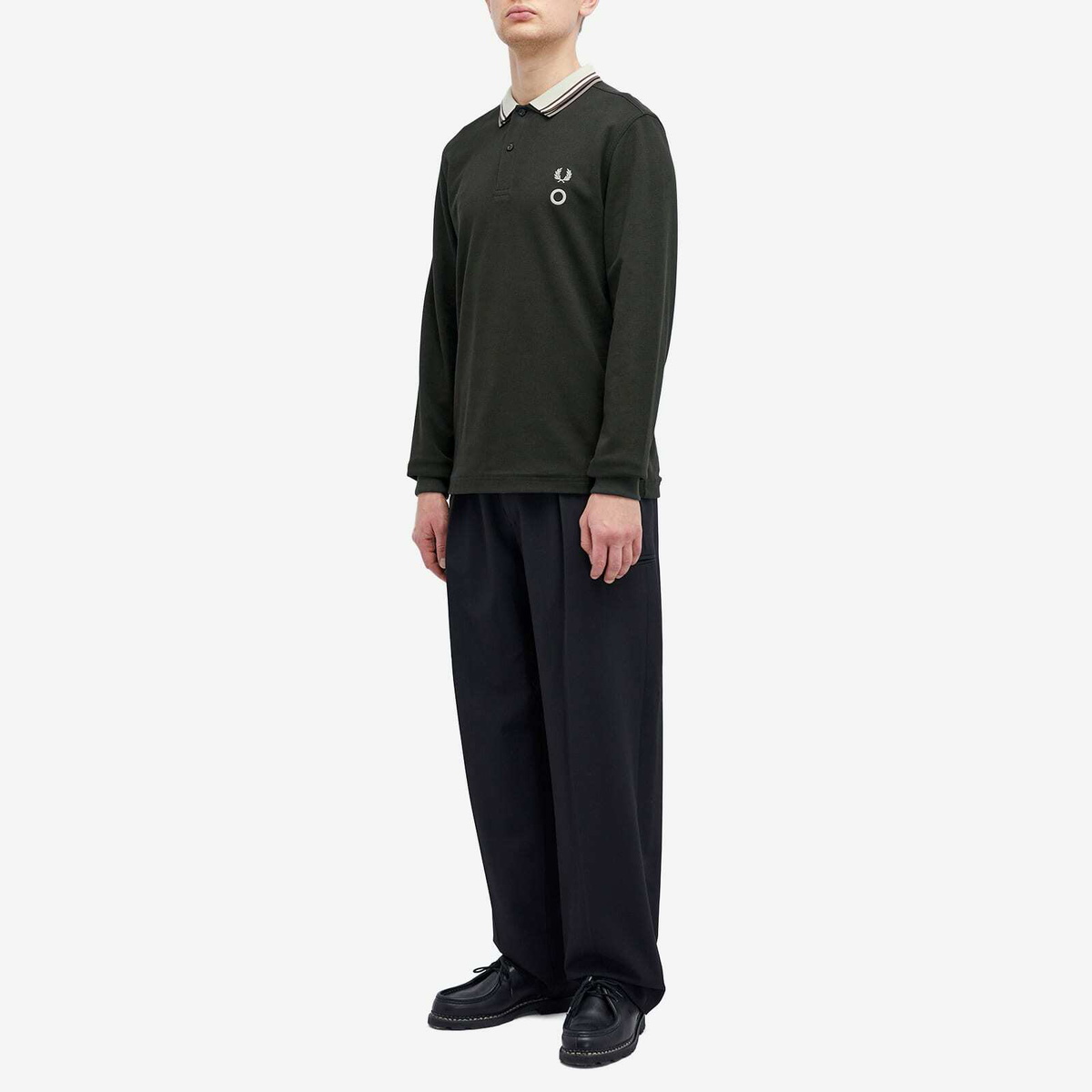 Fred Perry Men's x Craig Green Double Layer Long Sleeve Polo in Night Green