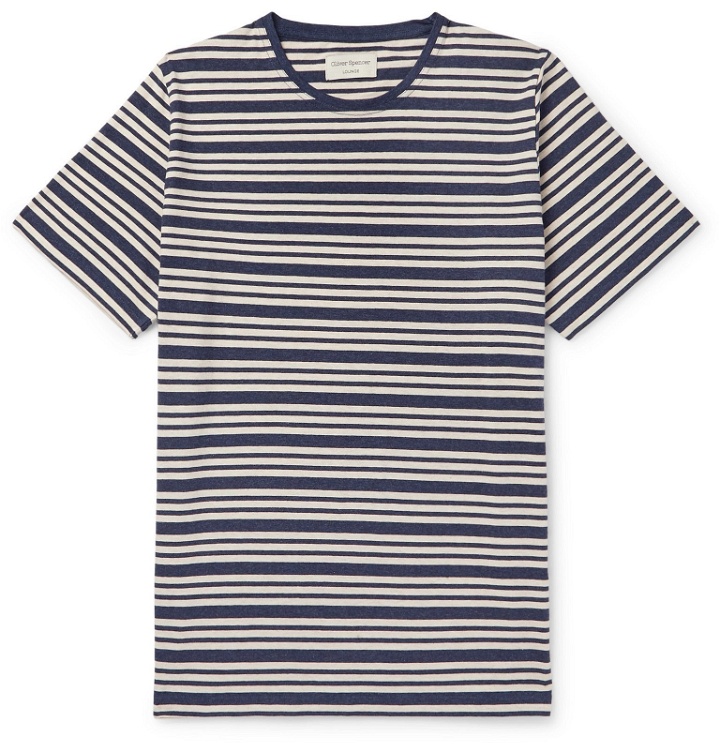 Photo: Oliver Spencer Loungewear - Alroy Striped Cotton-Jersey T-Shirt - Blue