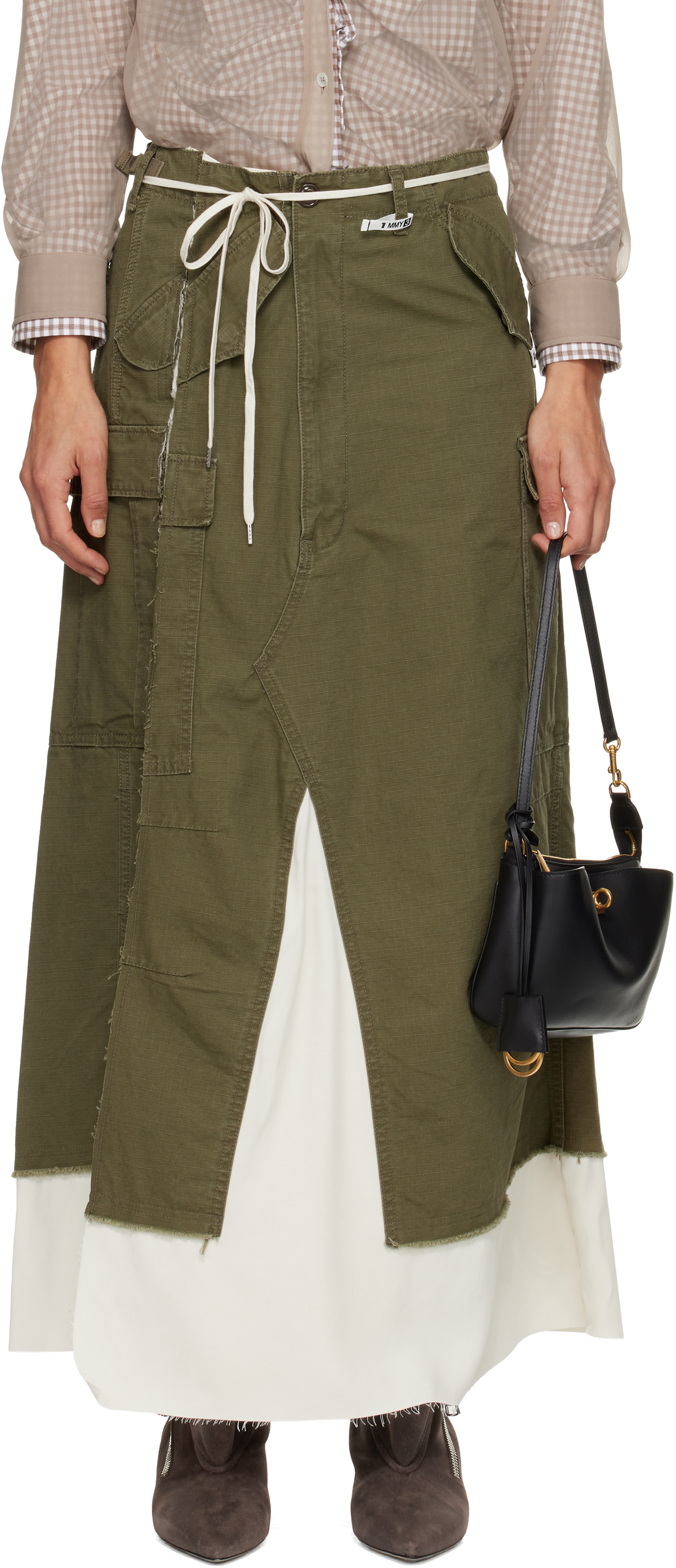 Maison MIHARA YASUHIRO Khaki Cargo Pants Pasted Midi Skirt