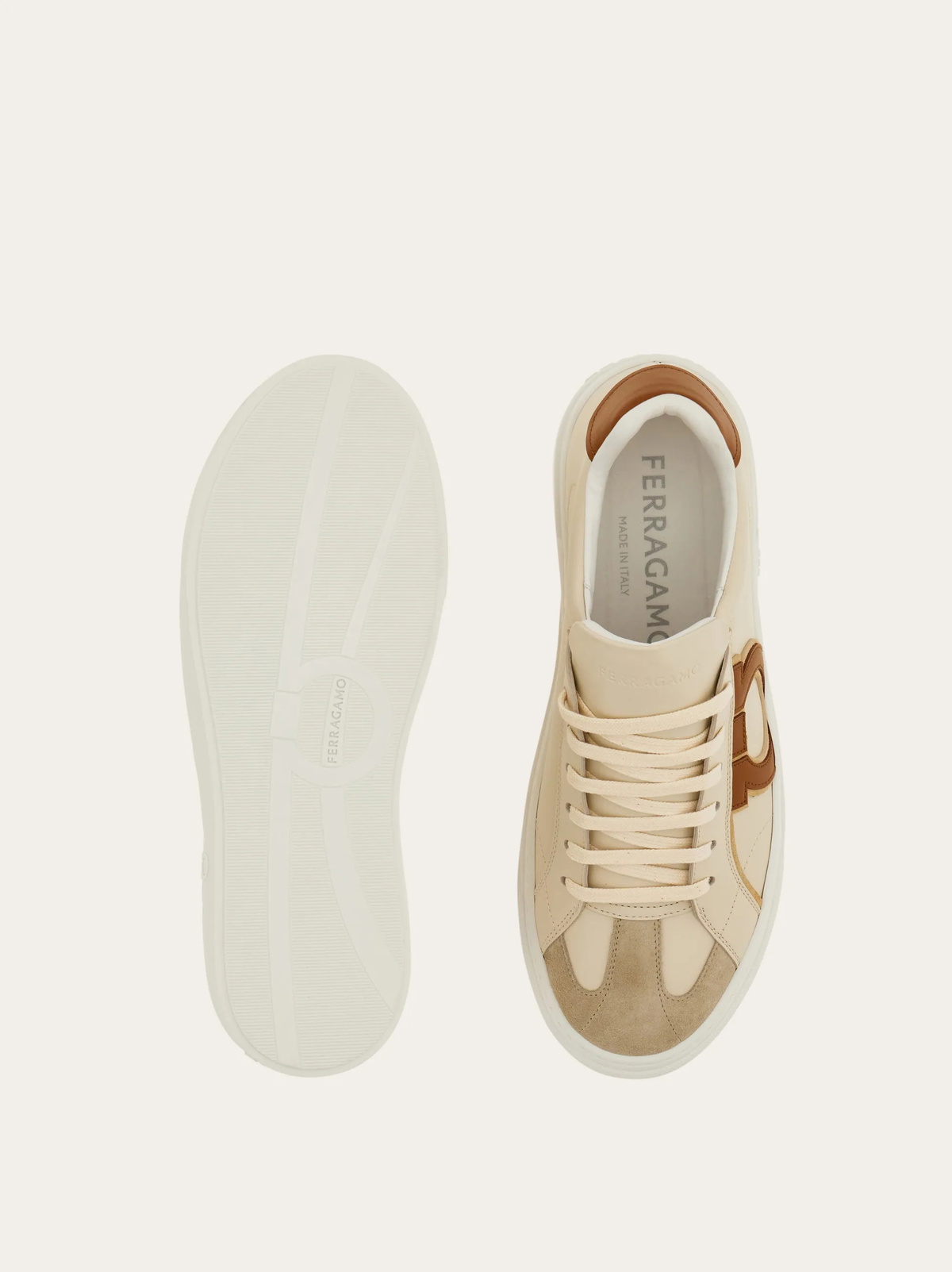 Ferragamo Mens Gancini sneaker in Beige