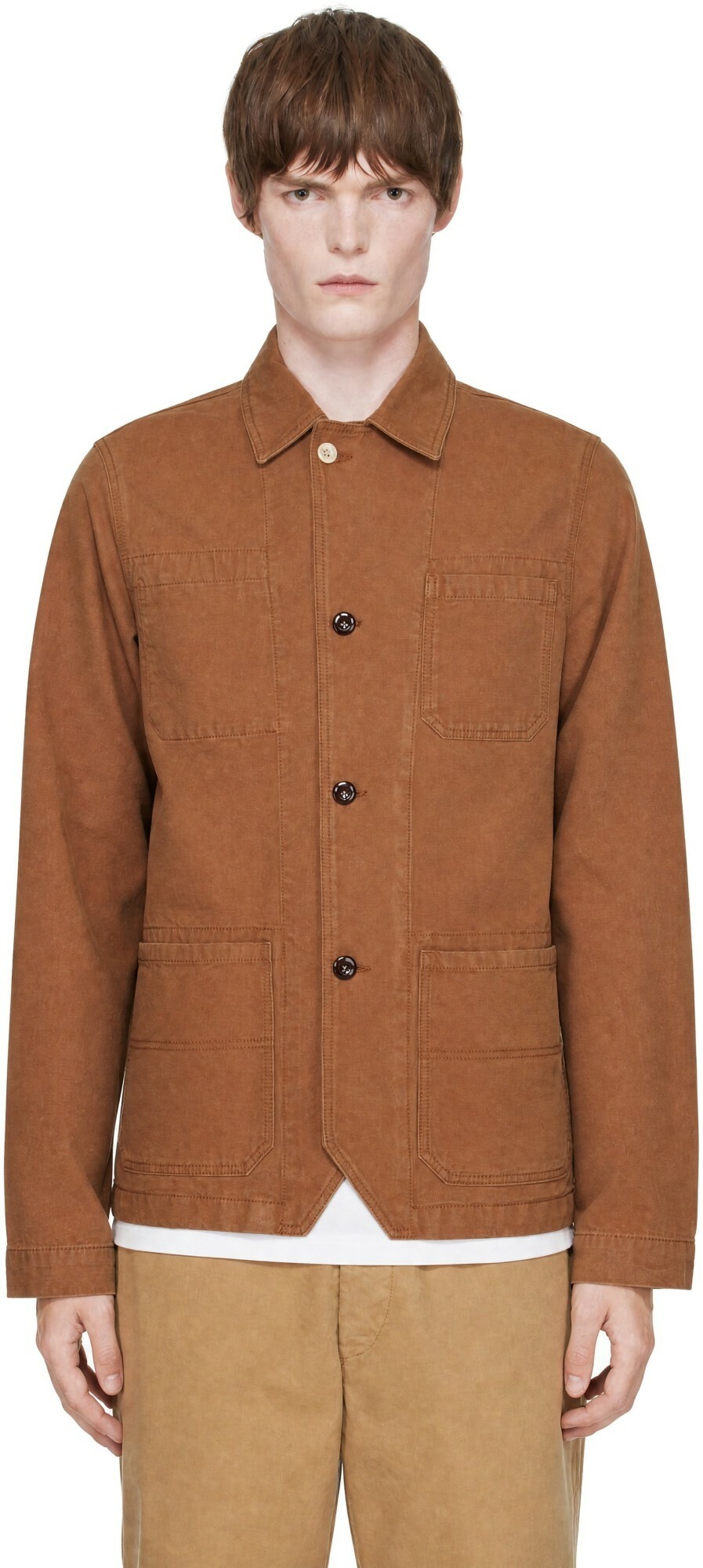 Drake's Brown Canvas Mitred Chore Jacket
