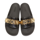 Moschino Black and Gold Logo Pool Slides