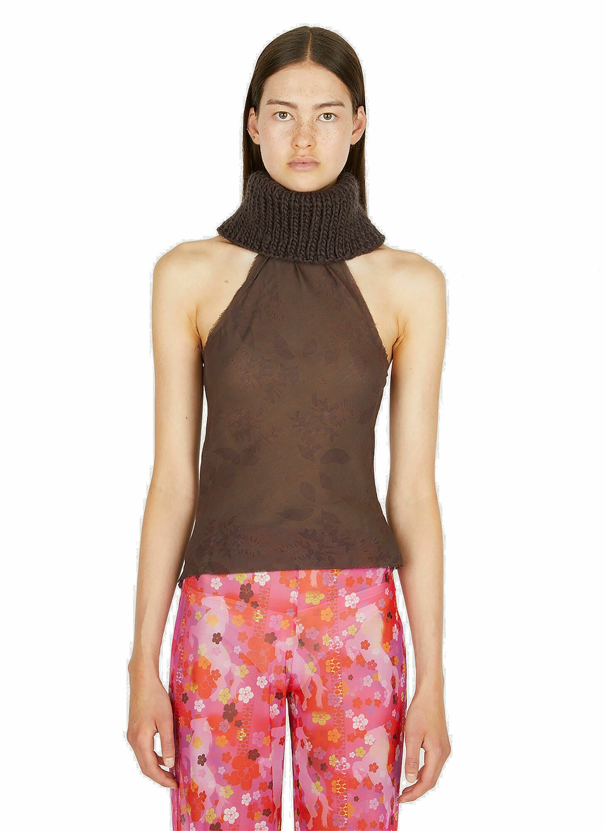 Photo: Knit Collar Floral Halter Top in Brown