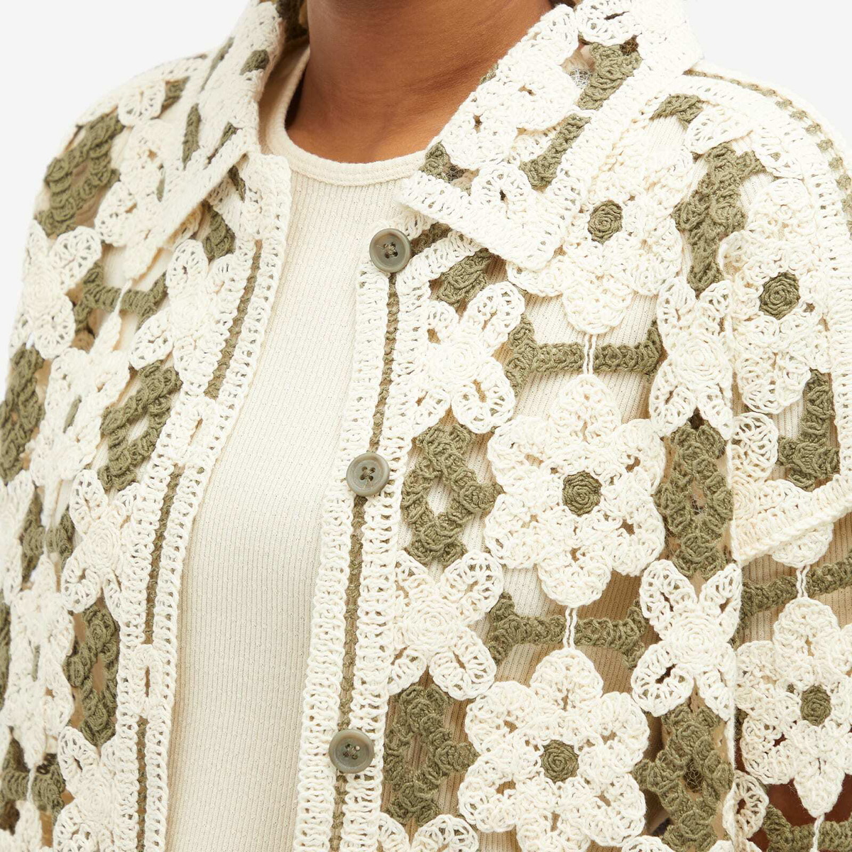 Holzweiler Women's Crochet Knit Cardigan in Green Mix Holzweiler