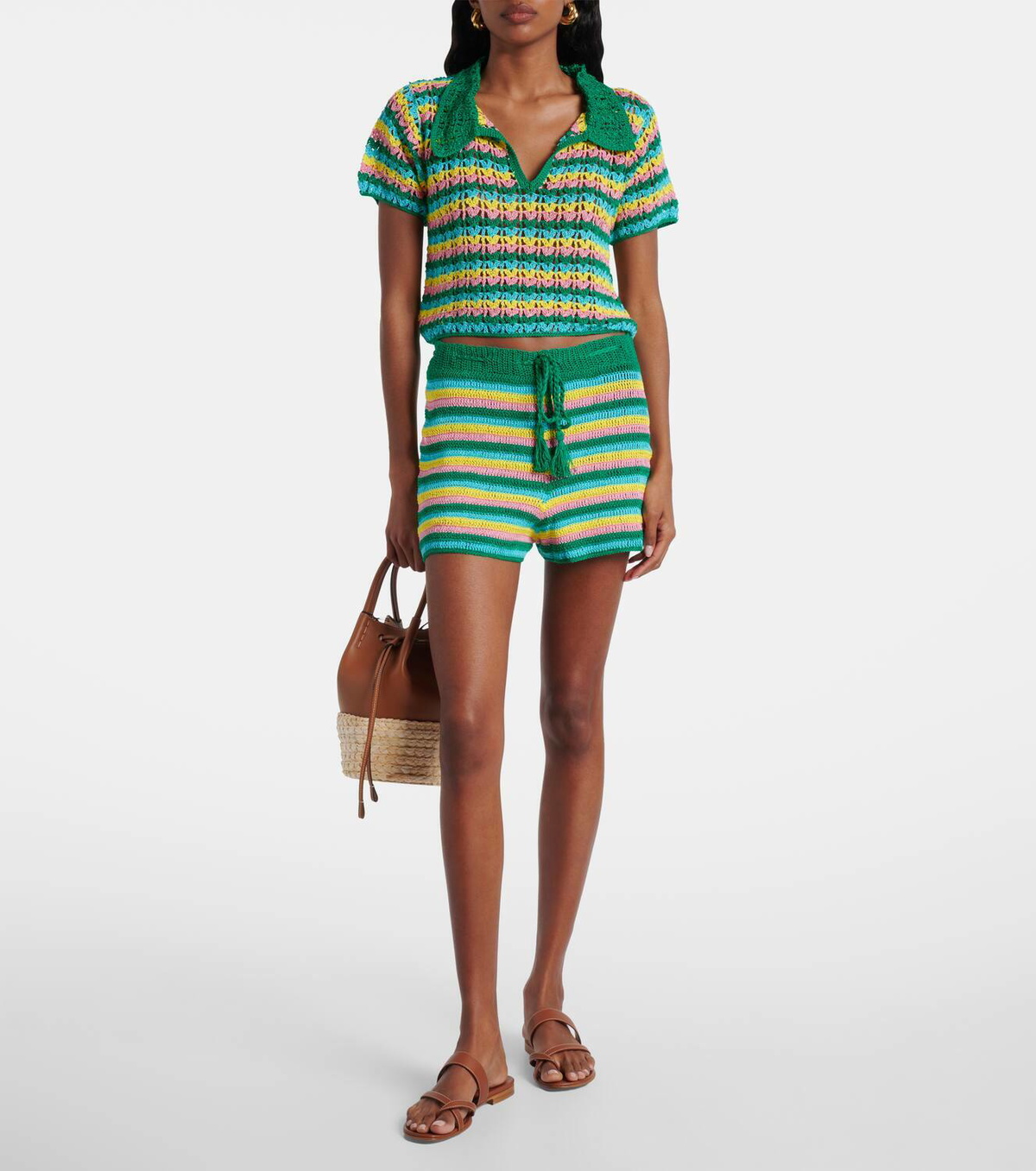 Anna Kosturova Striped crochet cotton shorts