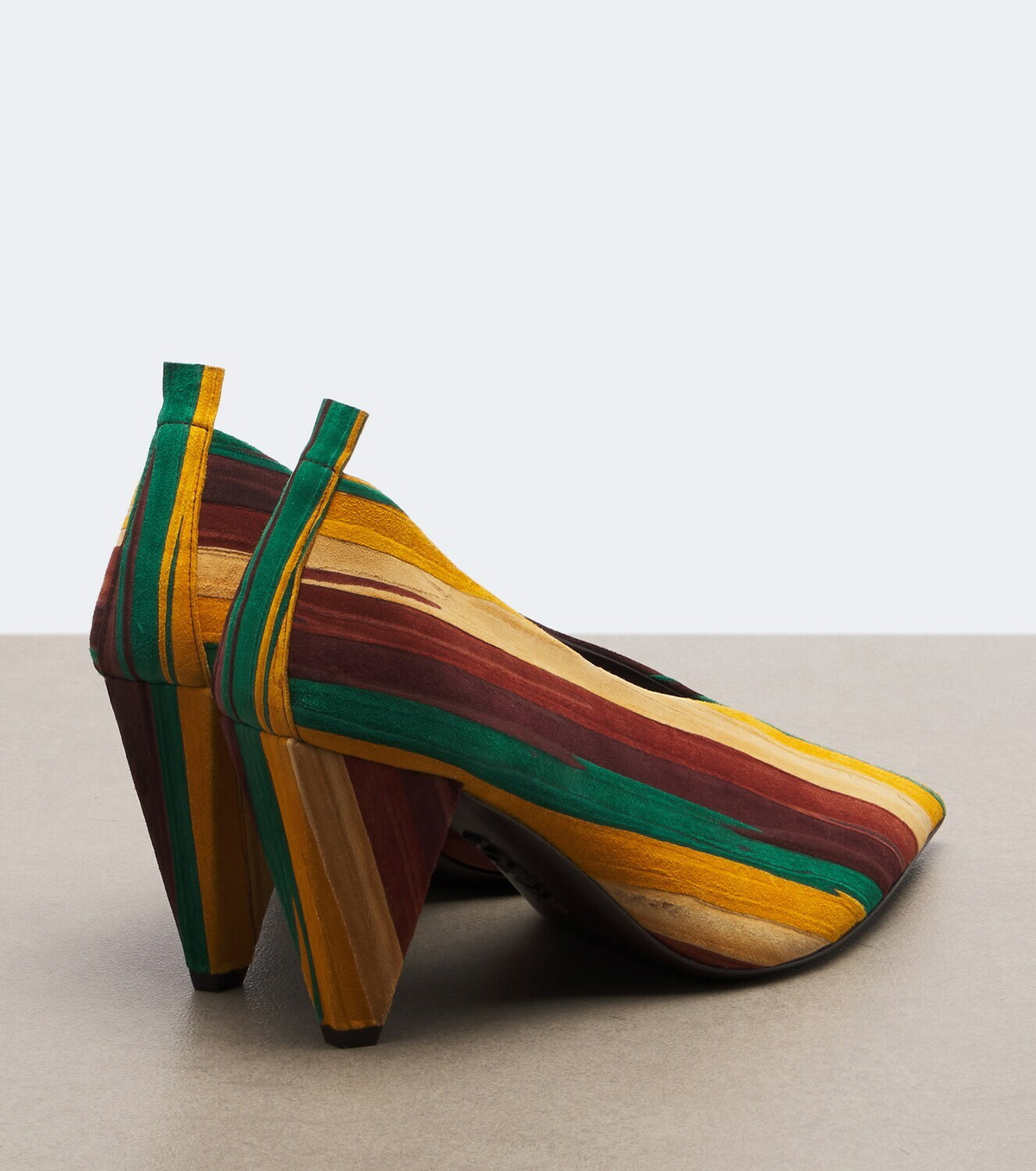 Loewe Origami Cubic striped leather pumps