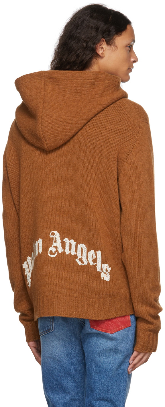 Palm Angels Brown Curved Logo Zipped Sweater Palm Angels