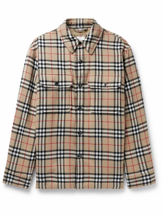 Photo: Burberry - Fleece-Lined Checked Wool and Cotton-Blend Flannel Overshirt - Neutrals
