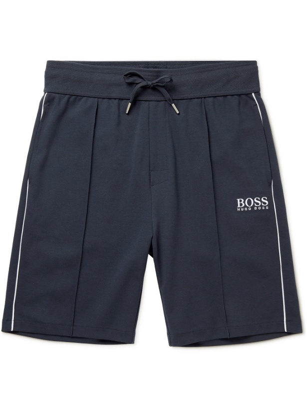 Photo: HUGO BOSS - Logo-Embroidered Tech Cotton-Blend Drawstring Shorts - Blue