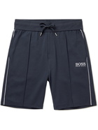 HUGO BOSS - Logo-Embroidered Tech Cotton-Blend Drawstring Shorts - Blue