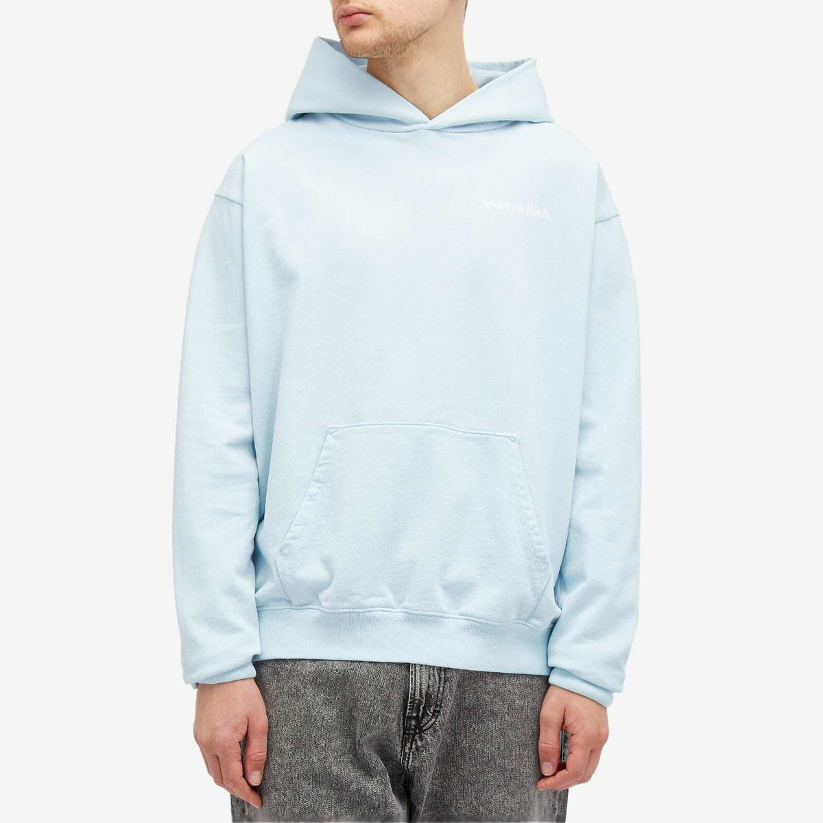 Sporty & Rich Men's Eat More Veggies Hoodie in Baby Blue/White