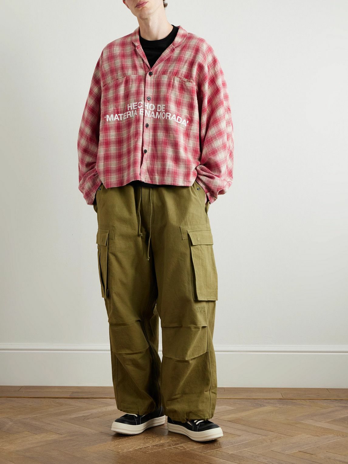 RRR123 - Materia Nazarene Oversized Printed Checked Cotton-Flannel Shirt - Red