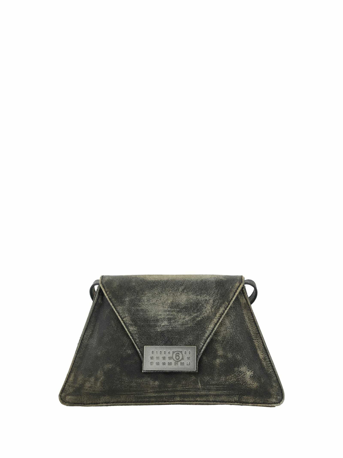 MM6 Maison Margiela Vintage Effect Metal Plaque Flap Shoulder Bag