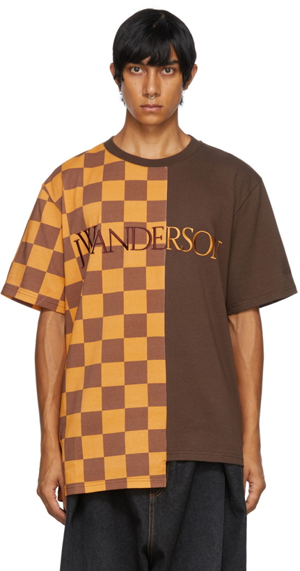 Photo: JW Anderson Brown Checkerboard Patchwork T-Shirt