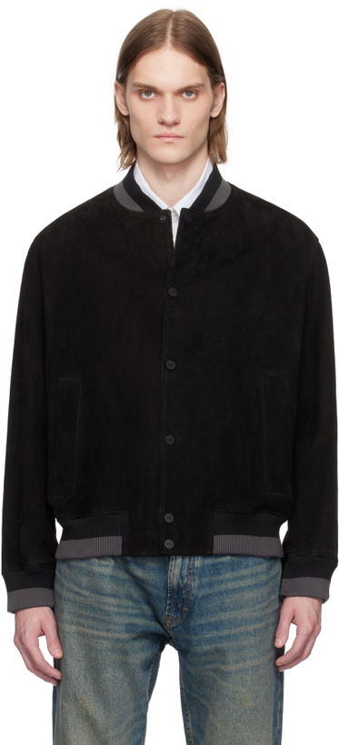 Photo: Hugo Black Ribbed-Trim Suede Bomber Jacket