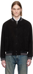 Hugo Black Ribbed-Trim Suede Bomber Jacket