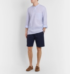 Rubinacci - Guru Grandad-Collar Striped Linen Half-Placket Shirt - Blue