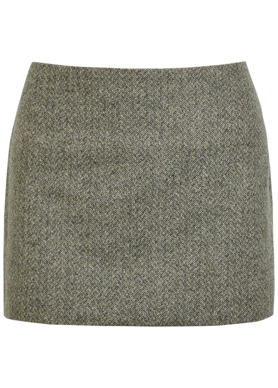 Reformation Carla Herringbone Tweed Mini Skirt Grey