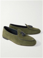 Rubinacci - Marphy Tasselled Leather-Trimmed Velour Loafers - Green
