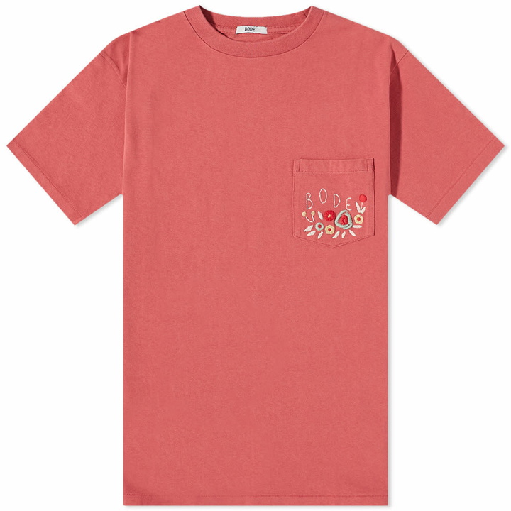 Photo: Bode Men's Rosette Logo Pocket T-Shirt in Pink