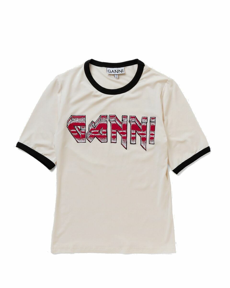 Ganni Wmns Light Stretch Jersey Ganni Fitted T Shirt Red|Beige - Womens -  Shortsleeves