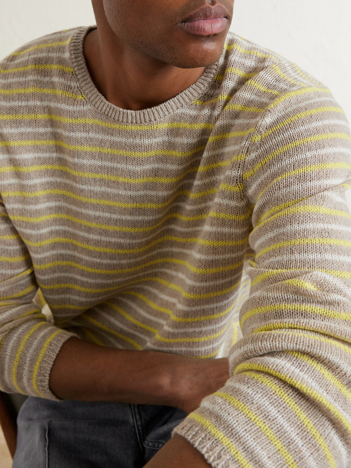 Auralee - Summer Striped Cashmere Sweater - Yellow
