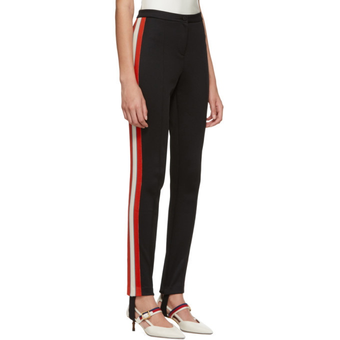Gucci Black Knit Jersey Stirrup Leggings with Red White Stripe - S