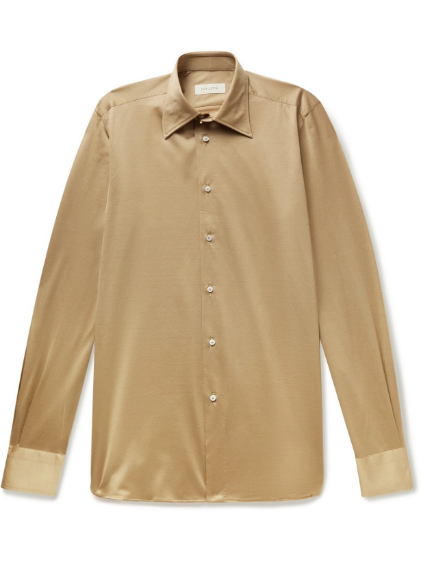 Photo: GIULIVA HERITAGE - Luigi Slim-Fit Cotton-Satin Jersey Shirt - Gold