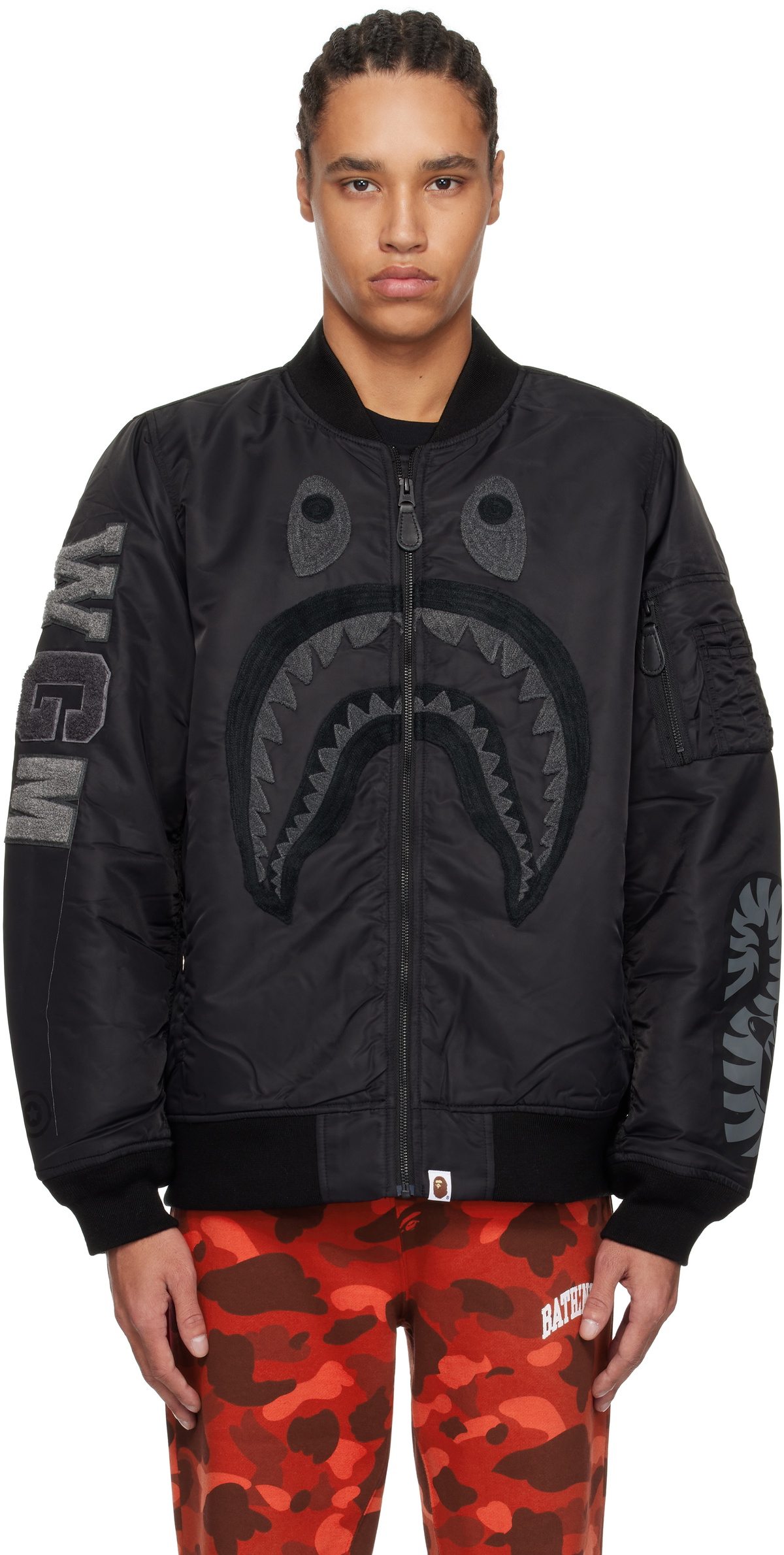BAPE Grey Loose Shark MA-1 Bomber Jacket A Bathing Ape BAPE Grey Loose Shark MA-1 Bomber Jacket A Bathing Ape