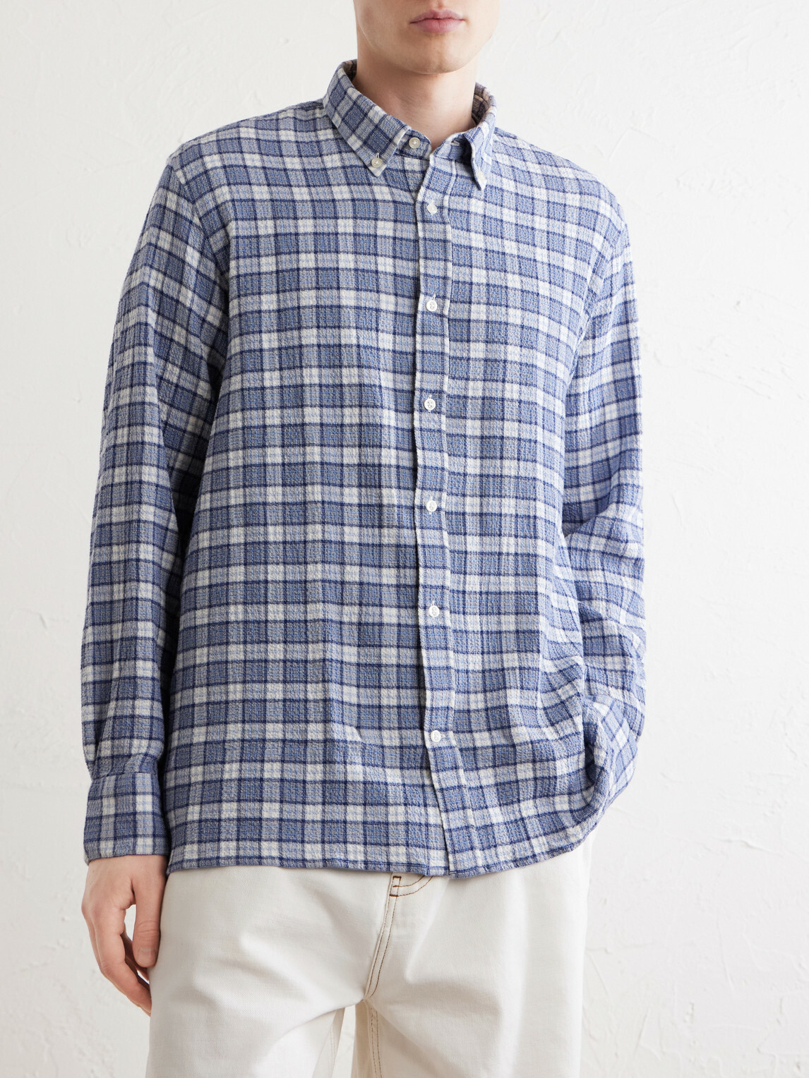 Officine Générale - Arsene Checked Cotton-Blend Shirt - Blue