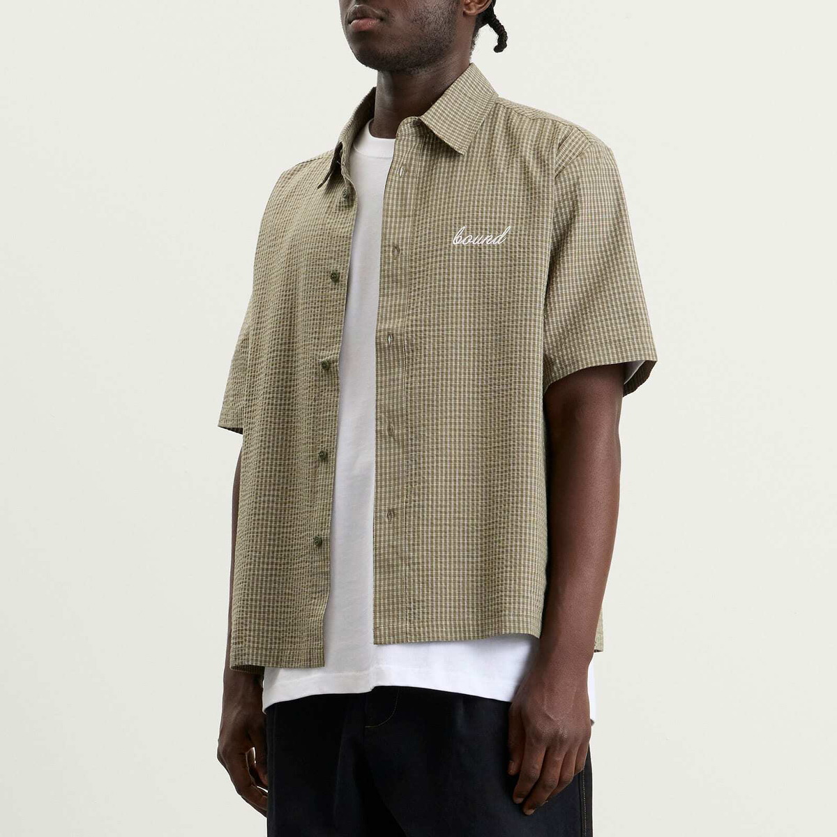 Bound Men's Gingham Cropped Shirt in Olive