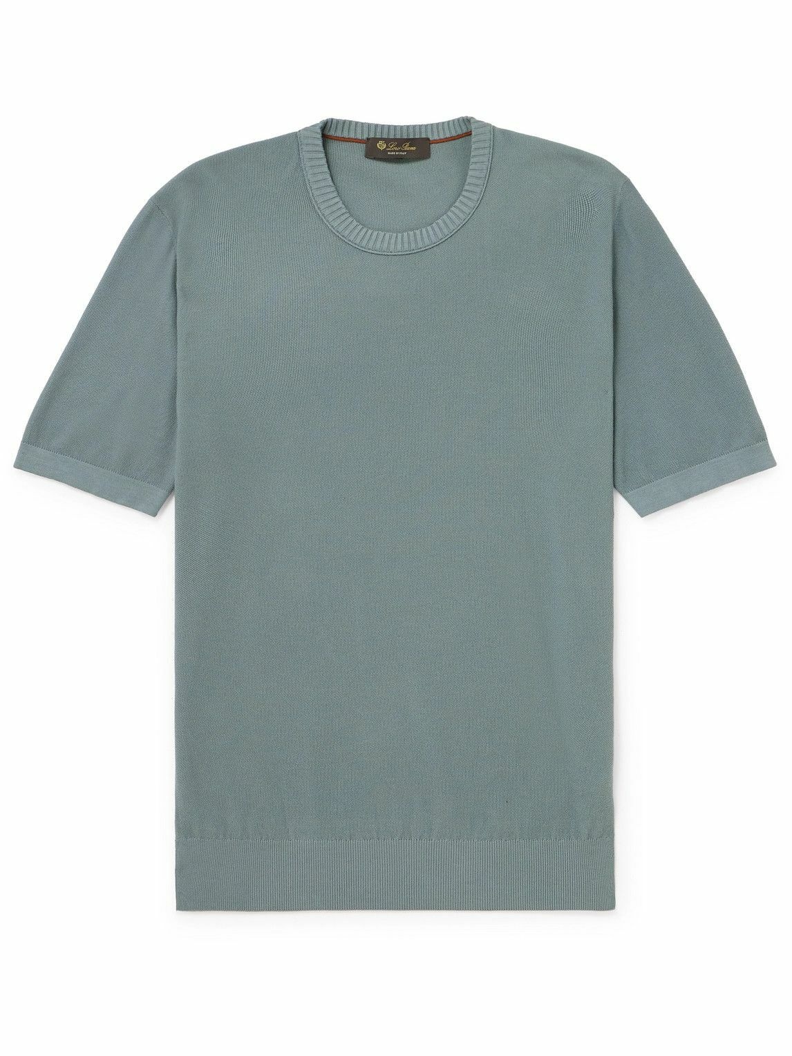 Photo: Loro Piana - Slim-Fit Cotton and Silk-Blend Piqué T-Shirt - Blue