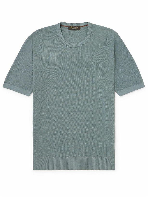 Photo: Loro Piana - Slim-Fit Cotton and Silk-Blend Piqué T-Shirt - Blue