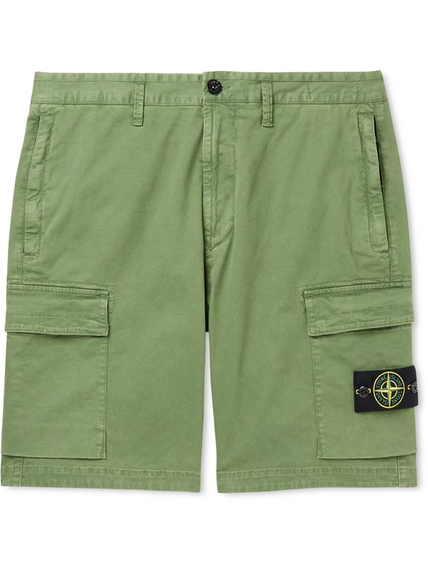 Photo: Stone Island - Straight-Leg Garment-Dyed Cotton-Blend Twill Cargo Shorts - Green