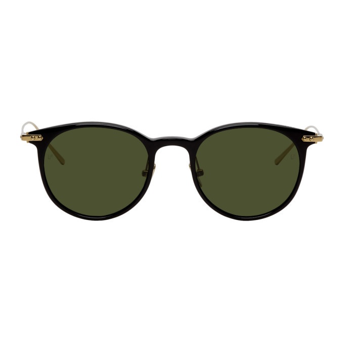 Photo: Linda Farrow Luxe Black and Gold Linear Childs C10 Sunglasses