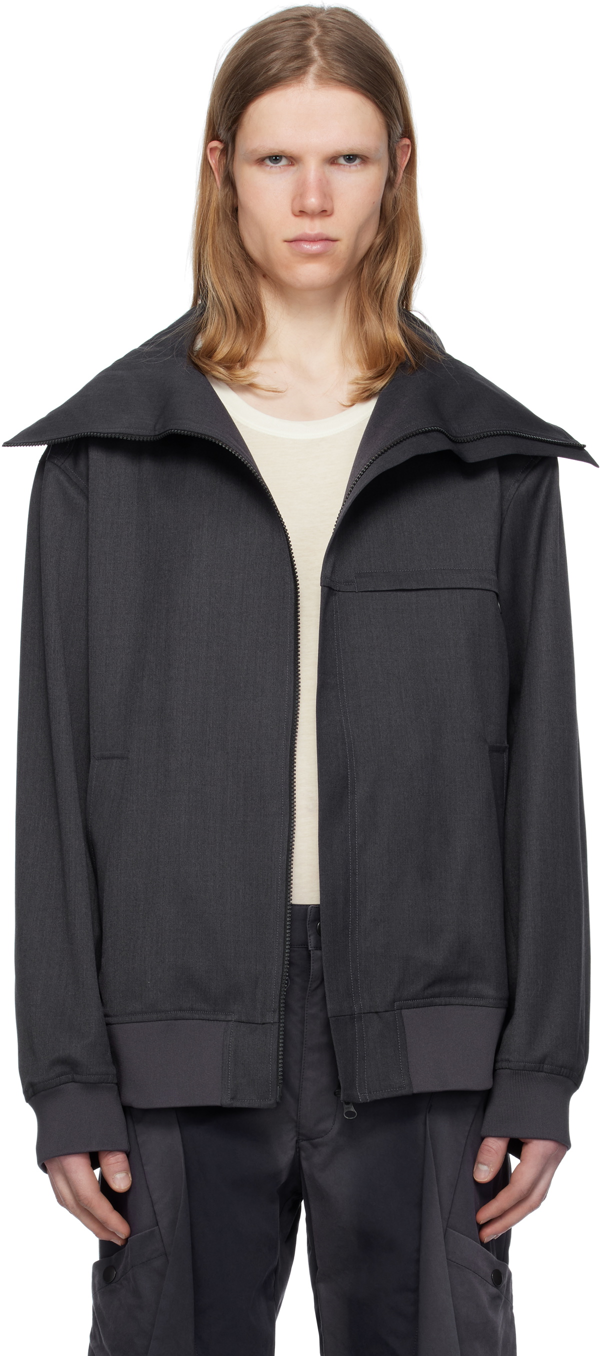 JiyongKim Gray Hooded Zip-Up Jacket