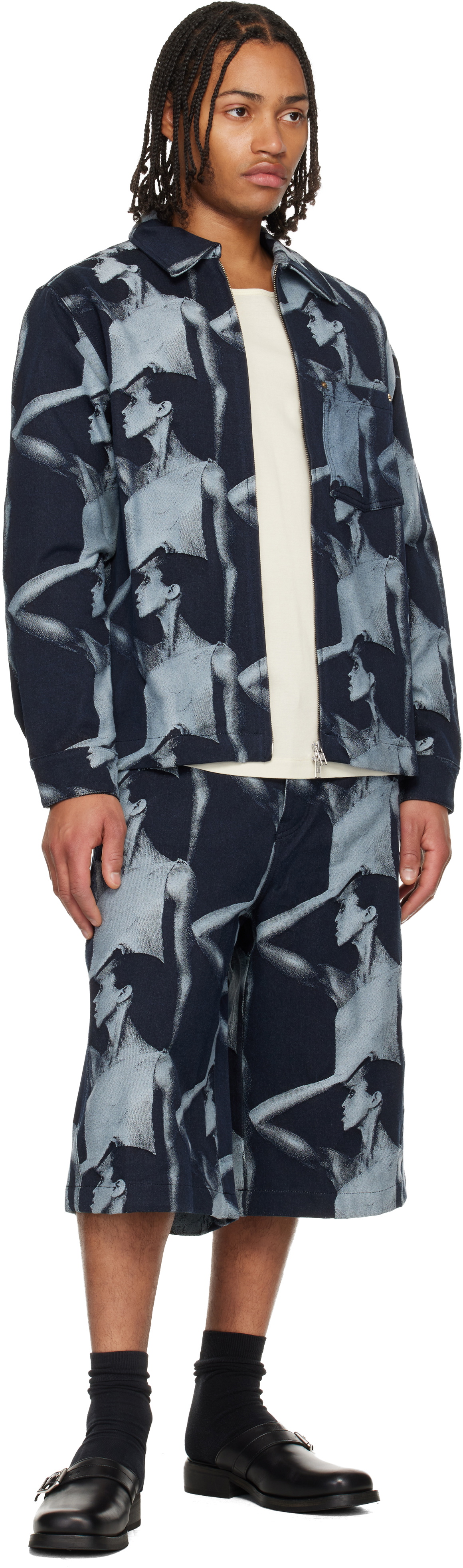 Wales Bonner Navy Theaster Gates Edition 'The Jet Zip' Denim Jacket