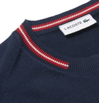 Lacoste - Stripe-Trimmed Cotton Sweater - Navy