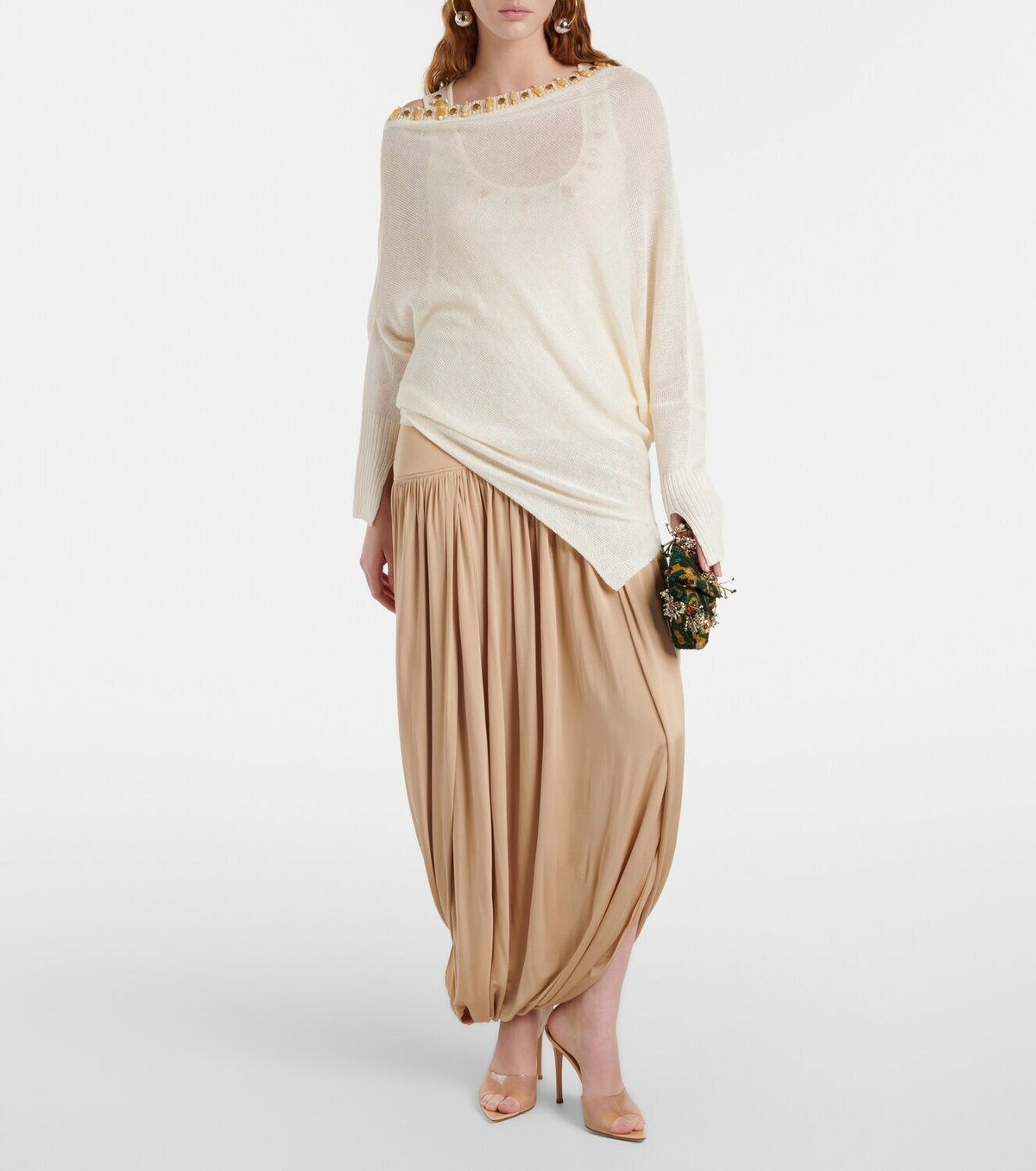 Xu Zhi Beaded asymmetric linen-blend sweater