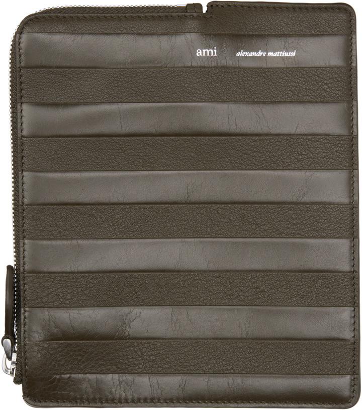 Photo: AMI Paris Khaki Leather Midi Wallet