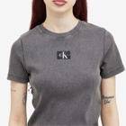 Calvin Klein Women's Label Washed Rib Slim T-Shirt in Washed Black