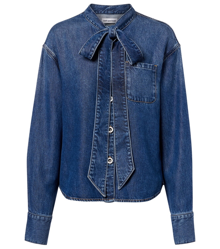 Photo: Self-Portrait Bow-detail denim shirt