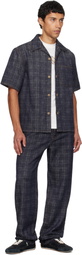 Burberry Navy Relaxed Fit Check Denim Shirt