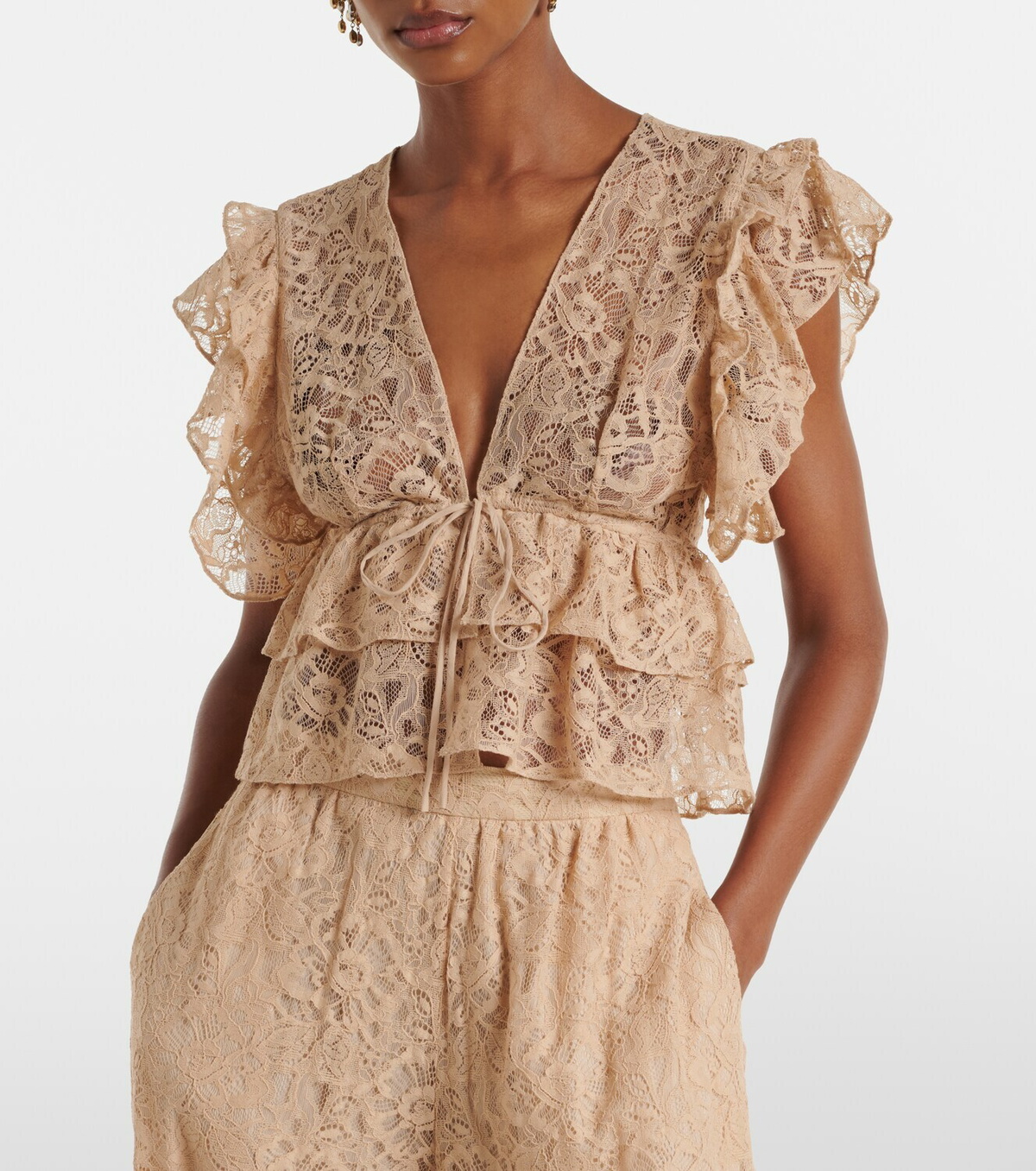 Adriana Degreas Ruffled lace crop top